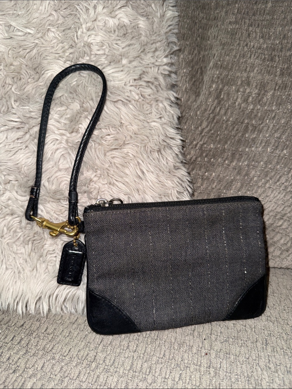 Coach Black and Charcoal Wristlet with Gold-Tone Hardware